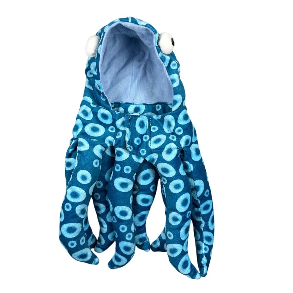Octopus Dog Costume Blue Circle Print Plush Hood